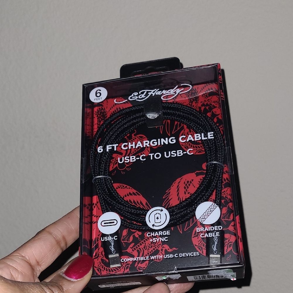 Ed Hardy Black 6 ft USB-C Charging Cable